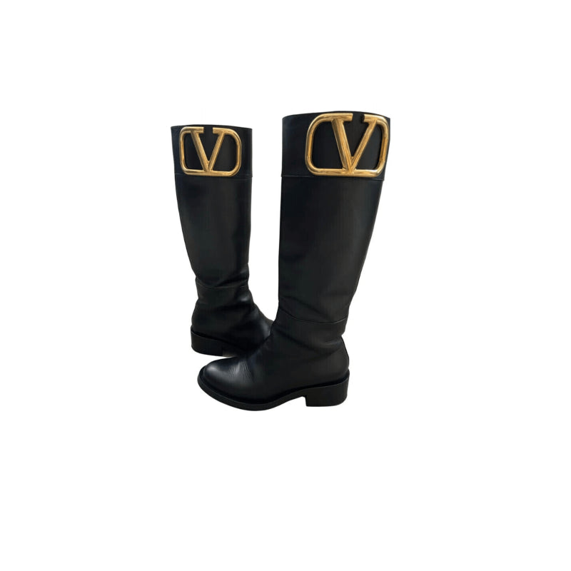 STIVALI VLOGO ORO IN PELLE NERA