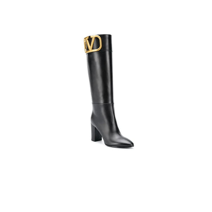 STIVALI SUPERVEE NERO LOGO ORO IN PELLE
