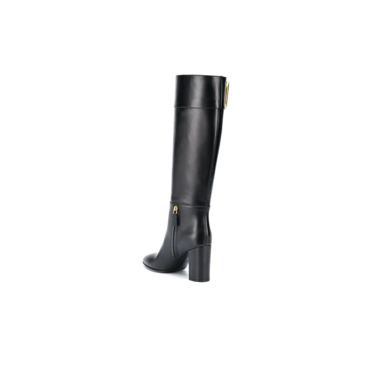 STIVALI SUPERVEE NERO LOGO ORO IN PELLE