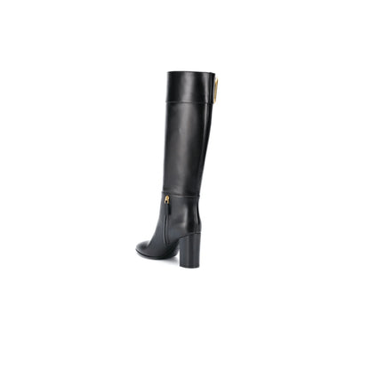 STIVALI SUPERVEE NERO LOGO ORO IN PELLE